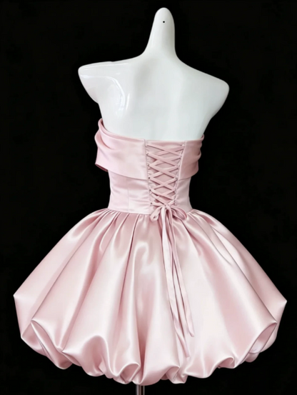 Sparkly Pink Bow Strapless A-Line Short Prom Dress Party Dress YM2570