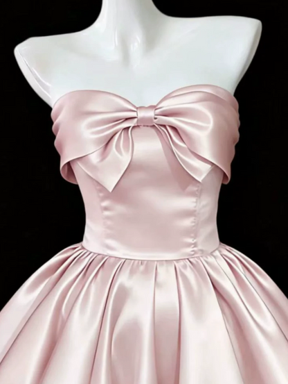 Sparkly Pink Bow Strapless A-Line Short Prom Dress Party Dress YM2570