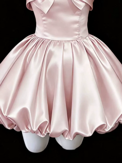 Sparkly Pink Bow Strapless A-Line Short Prom Dress Party Dress YM2570