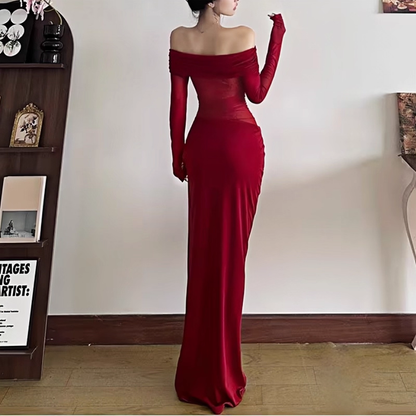 One Shoulder Red Sexy Sheath Holiday Dress Long Birthday Dress YM2275
