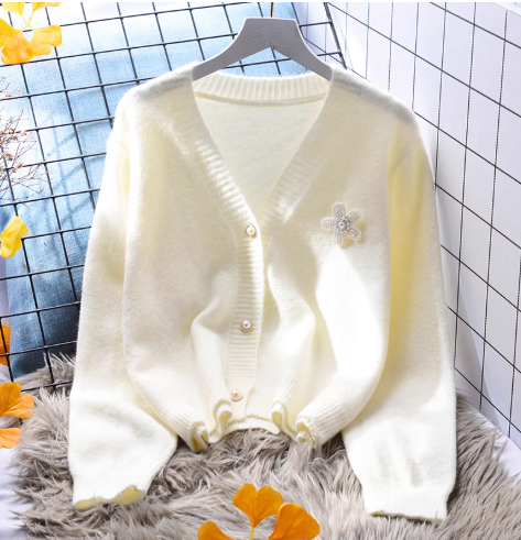 Yellow Small Fresh Short Sweater Coat Knitted Cardigan YM2386