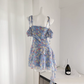 Chiffon Floral Dress New Style Seaside Holiday Irregular Dress Blue Mini Party Dress YM1791