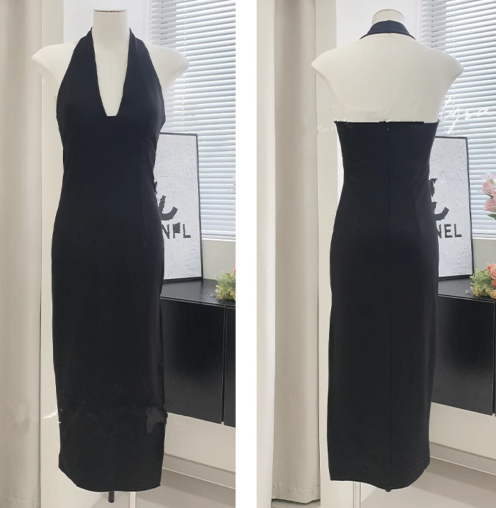 Backless Black Deep V Halter Neck Mini Dress Sexy Birthday Dress YM1722