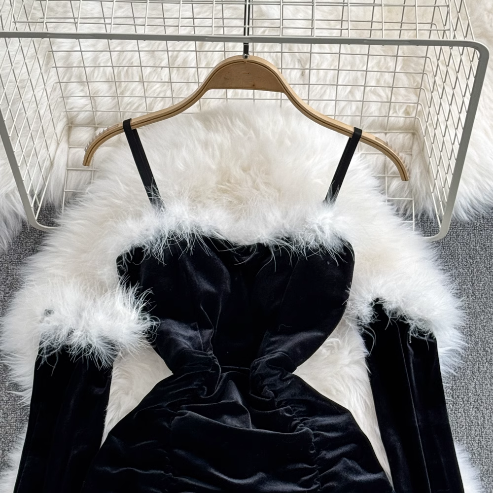 Fashionable Christmas Sexy Furry Patchwork Bodycon Dress with Sleeves ymprom Fashionable Christmas Sexy Furry Patchwork Bodycon Dress with Sleeves ymprom