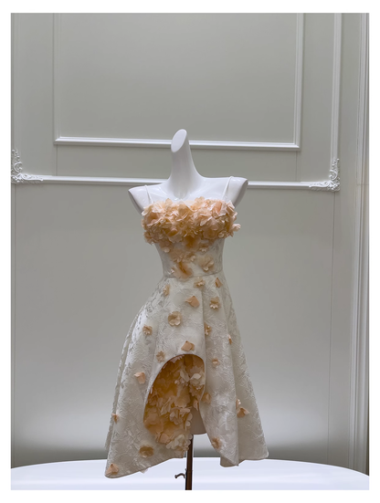 Sexy Suspender Flower Strapless Birthday Dress Jacquard Irregular Banquet Dress YM2120