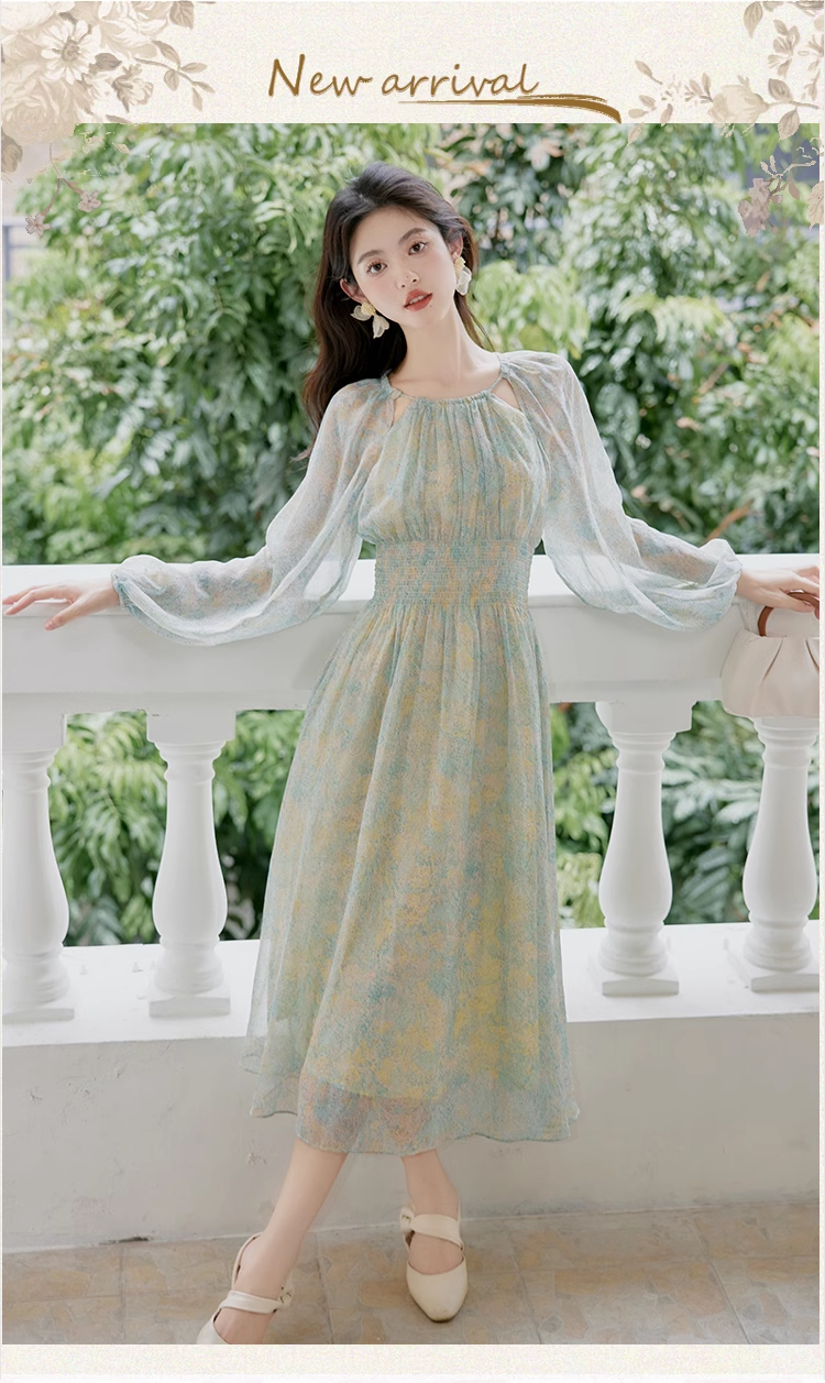 Beautiful Halterneck Chiffon Temperament Floral Dress Fairy Party Dress YM1679