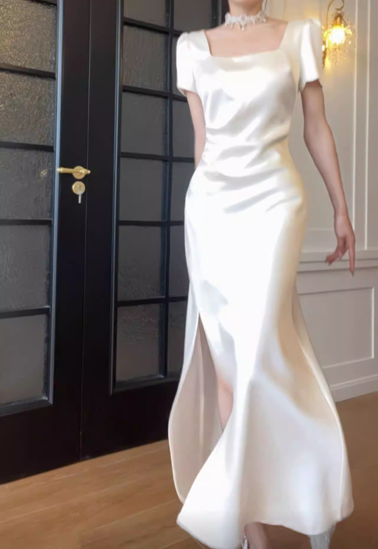 Elegant White Slit Prom Dress Women's Party Birthday Dress YM1697