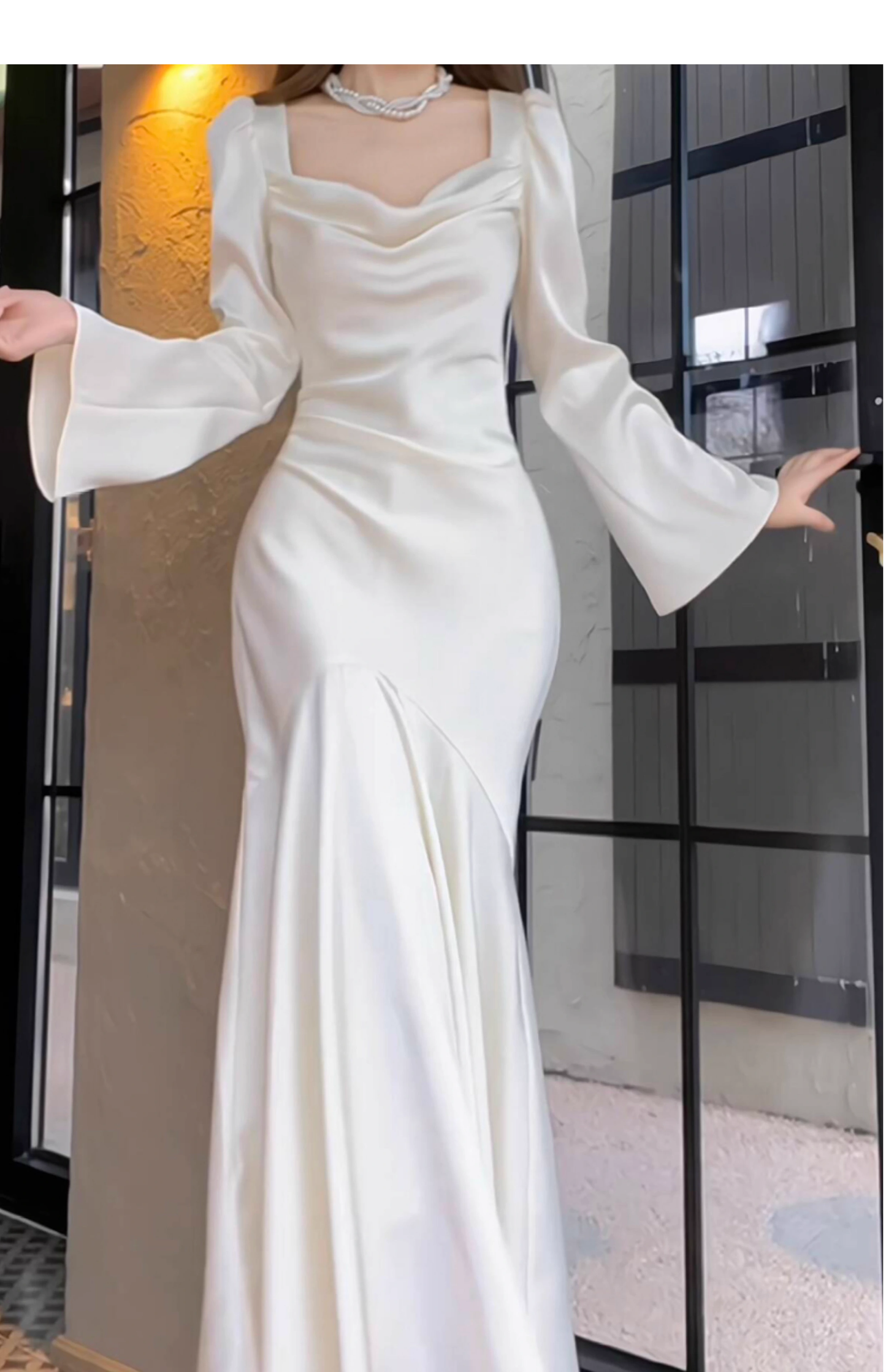 Elegant Mermaid Prom Dress Satin White Long Evening Dress YM1702