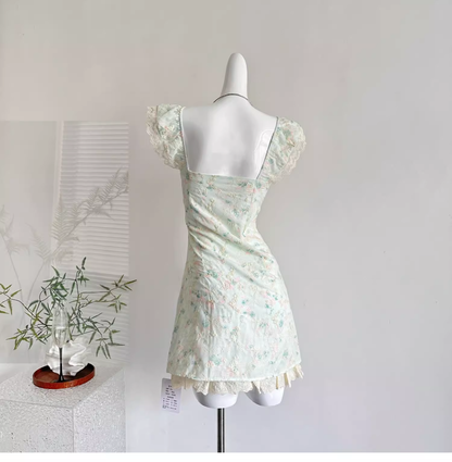 Sweet Floral Mint Green A-Line Short Dress Birthday Dress YM2082
