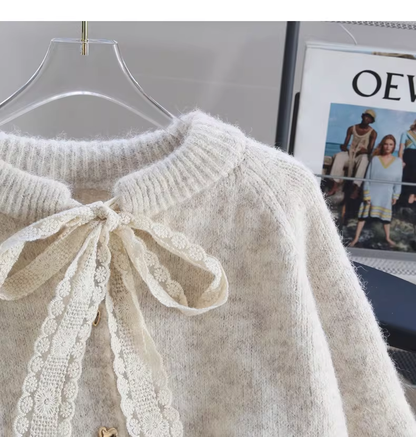 Apricot Lace-up Cardigan Sweater, Soft And Cozy Knit Sweater YM2427