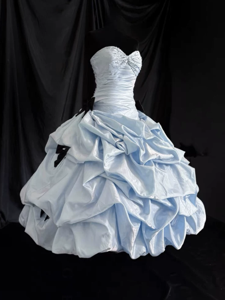 Charming Pale Blue Pleated Bow Sweetheart A-Line Short Prom Dress Birthday Dress YM2574