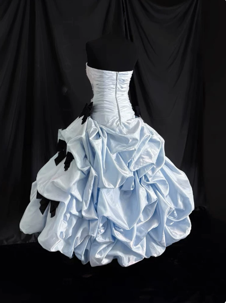 Charming Pale Blue Pleated Bow Sweetheart A-Line Short Prom Dress Birthday Dress YM2574