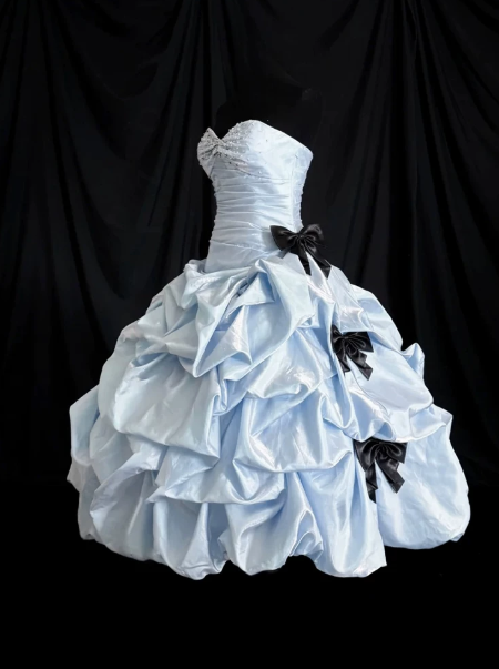 Charming Pale Blue Pleated Bow Sweetheart A-Line Short Prom Dress Birthday Dress YM2574
