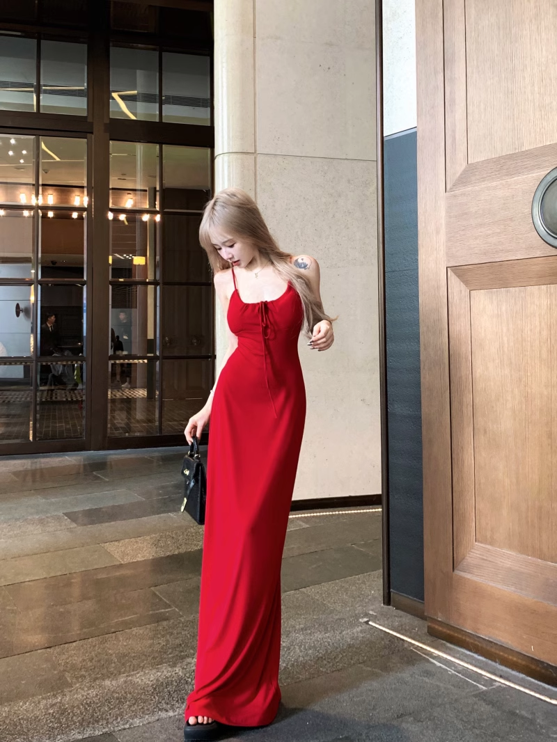 Sexy Straps Red Sheath Long Party Dress Birthday Outfits YM1825