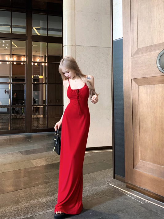 Sexy Straps Red Sheath Long Party Dress Birthday Outfits YM1825