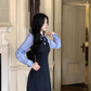 College Style Striped Shirt Fake Two Piece Dress Women's New YM2034