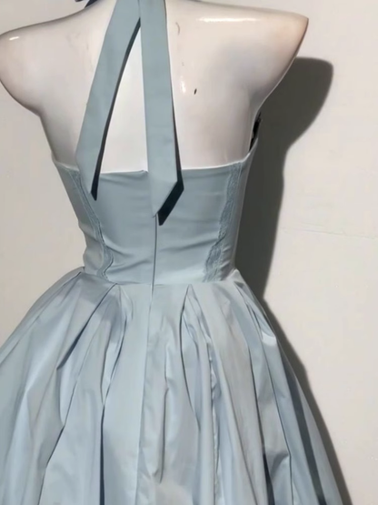 Blue Halter Neck A Line Short Birthday Dress Homecoming Dress YM2070