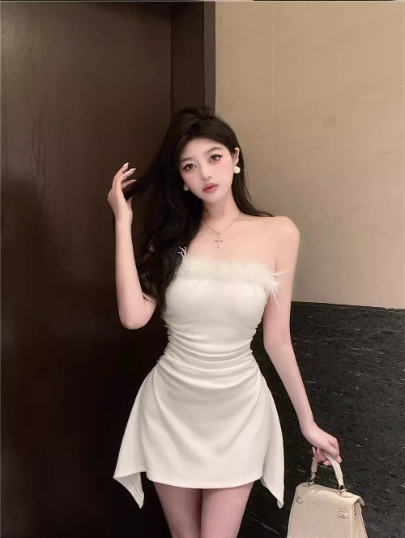 Sexy Strapless White Sheath Short Birthday Dress Holiday Dress YM2333