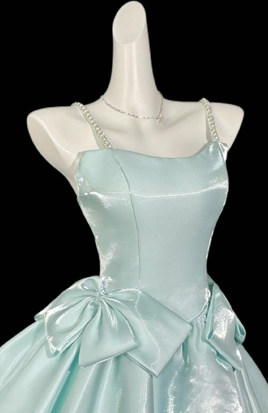 Pretty Mint Green Spaghetti Strap Satin Beaded A Line Short Birthday Dress Cocktail Dress YM2465