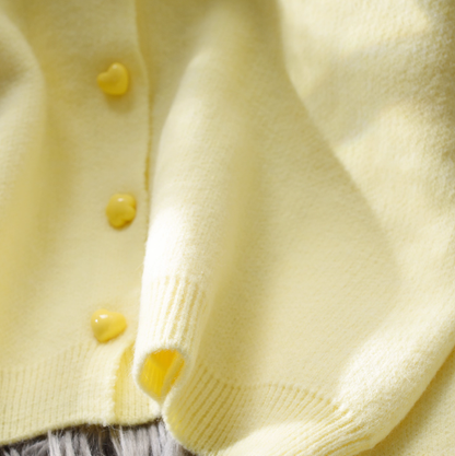 Cute Doll Collar Yellow Short Sweater Jacket Sweet Wear Knitted Top YM2372