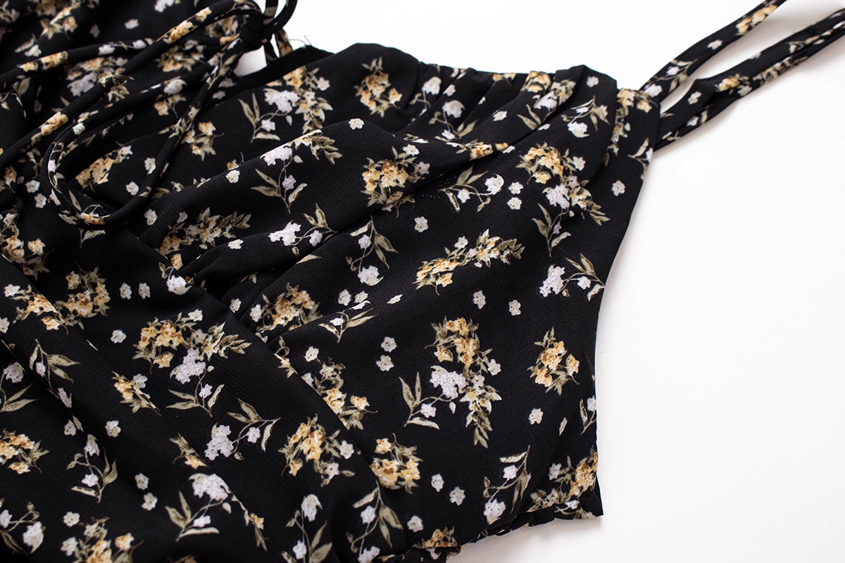 Black Floral Dress For Women, Irregular Short Dress, Hot Girl Waist Suspender Dress YM2319