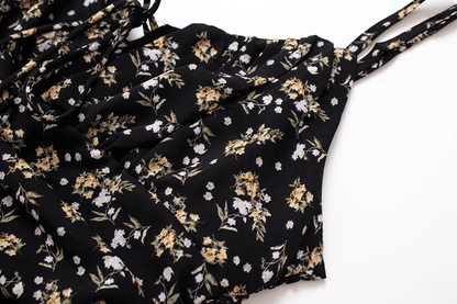 Black Floral Dress For Women, Irregular Short Dress, Hot Girl Waist Suspender Dress YM2319