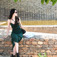 Green Suspender Party Dress Holiday Floral Dress YM1799