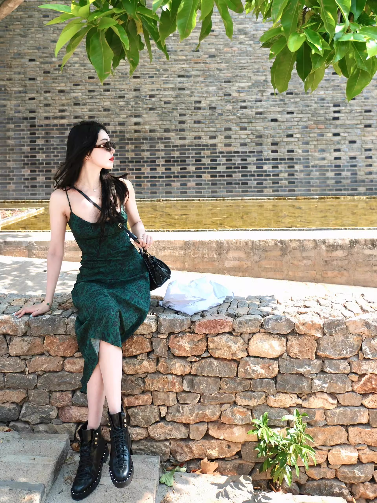 Green Suspender Party Dress Holiday Floral Dress YM1799