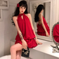 Red Halter Backless Short Prom Dress Birthday Outfits YM2012
