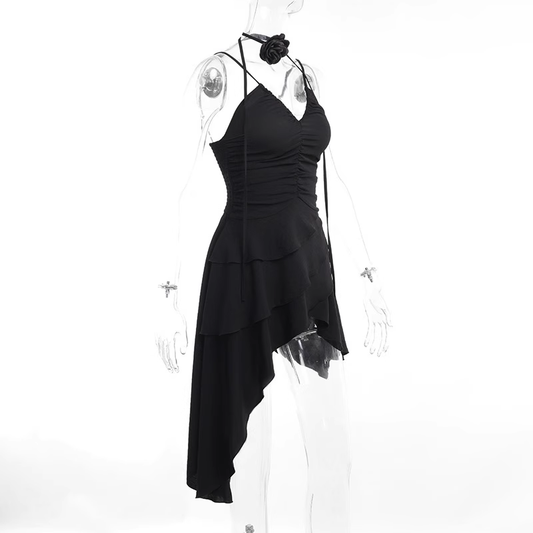 Sexy V Neck Black Ruffle Short Birthday Dress Mini Party Dress YM2264