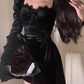women's little black velvet short dress YM716