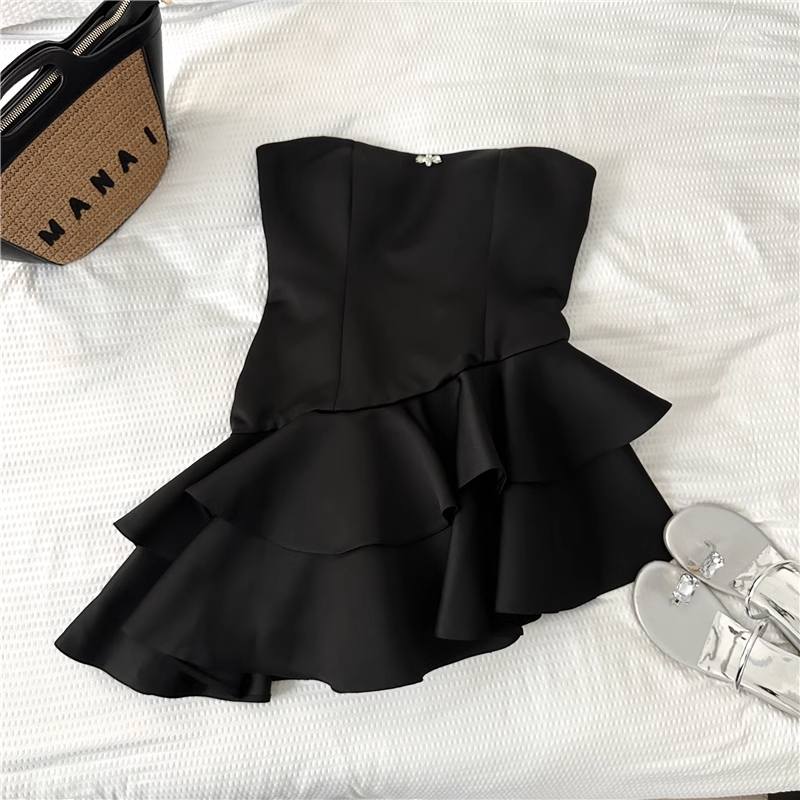 Chic A line black fashion summer short dress ,YM71