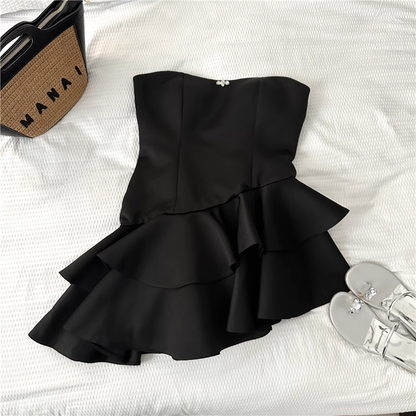 Chic A line black fashion summer short dress ,YM71