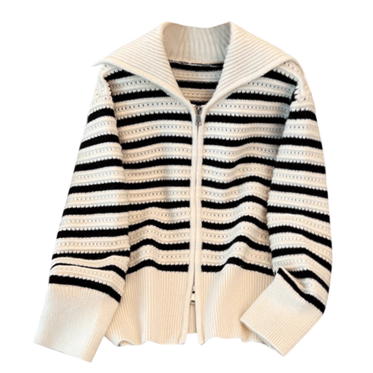 Lazy Style Striped Knitted Cardigan Women's Early Autumn Fashionable Loose Sweater YM2301