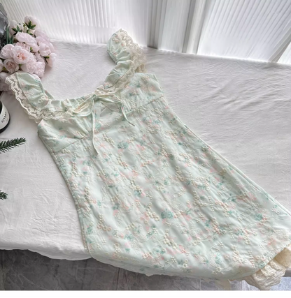 Sweet Floral Mint Green A-Line Short Dress Birthday Dress YM2082