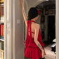 Red Halter Backless Short Prom Dress Birthday Outfits YM2012
