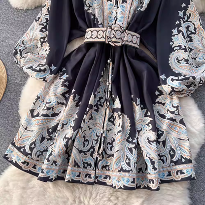 New French Retro Print Medium Length Summer Dress YM1573