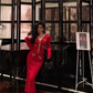 Vintage V Neck Prom Dress New Red Two-Piece Knitted Dress  YM1667