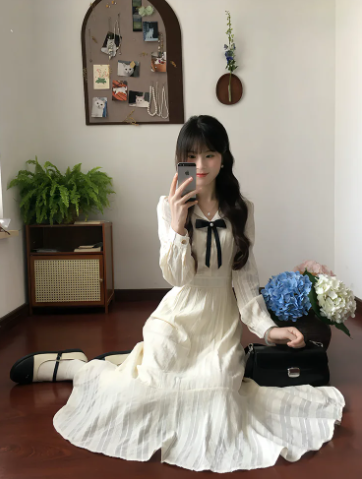 Clean Ivory Chiffon Flowy Bow Bateau A-Line Maxi Women Dress Holiday Dress YM2723