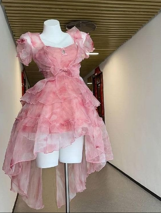 Dreamy Pink Ruffled Square-neck A-Line Short Prom Dress Birthday Dress YM2492