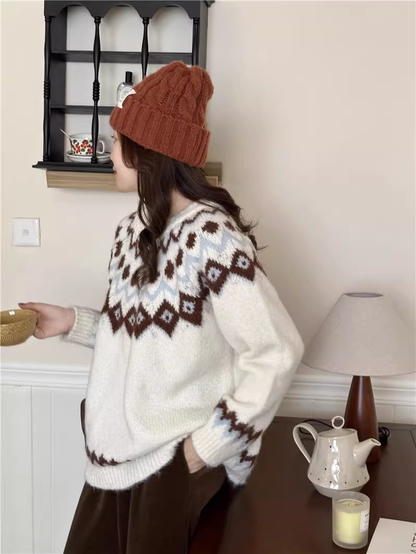 Retro Fair Isle Sweater Thick Pullover Knitwear YM2421