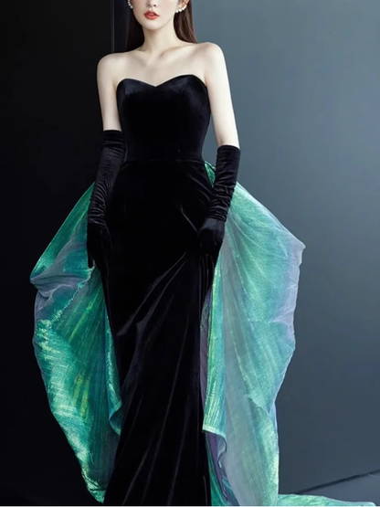 Black Evening Dress Strapless Velevet Mermaid Prom Dress YM1615