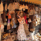 A-line long skirt lace patchwork butterfly suspender dress YM1164