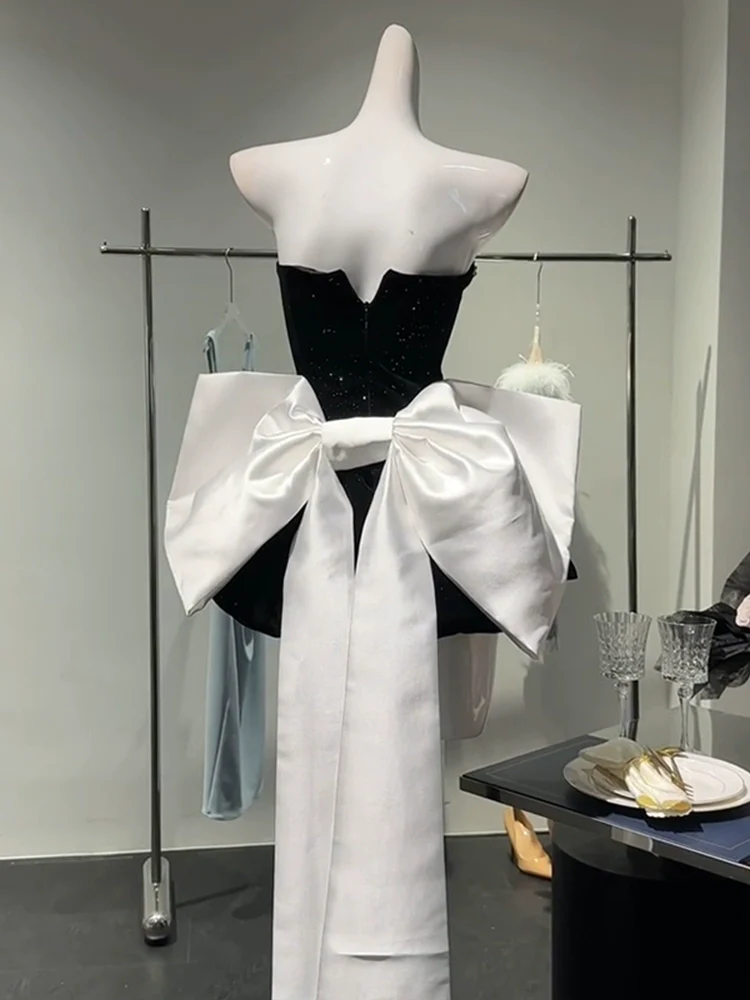 Luxury Black Birthday Dress Princess Velvet Short Dress With Bow YM1736