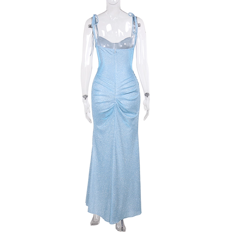 Charming Blue Spaghetti Straps Mermaid Birthday Party Dress Long Holiday Dress YM2239