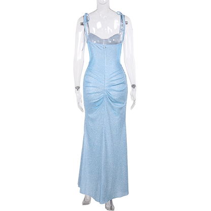 Charming Blue Spaghetti Straps Mermaid Birthday Party Dress Long Holiday Dress YM2239