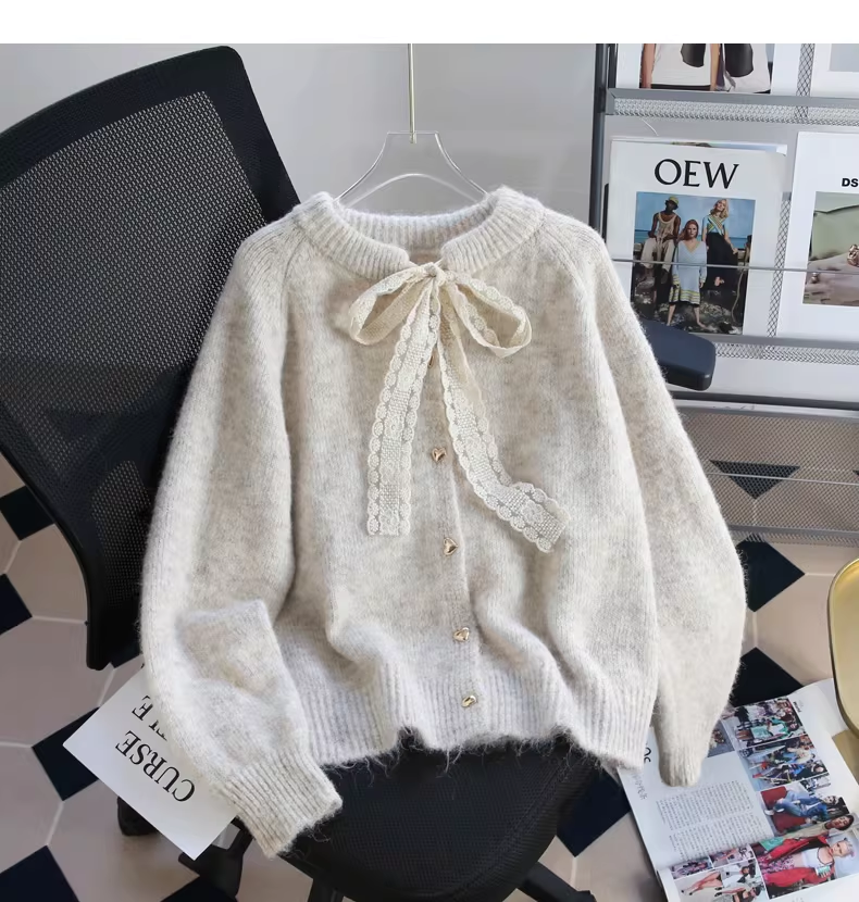 Apricot Lace-up Cardigan Sweater, Soft And Cozy Knit Sweater YM2427