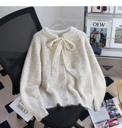 Apricot Lace-up Cardigan Sweater, Soft And Cozy Knit Sweater YM2427