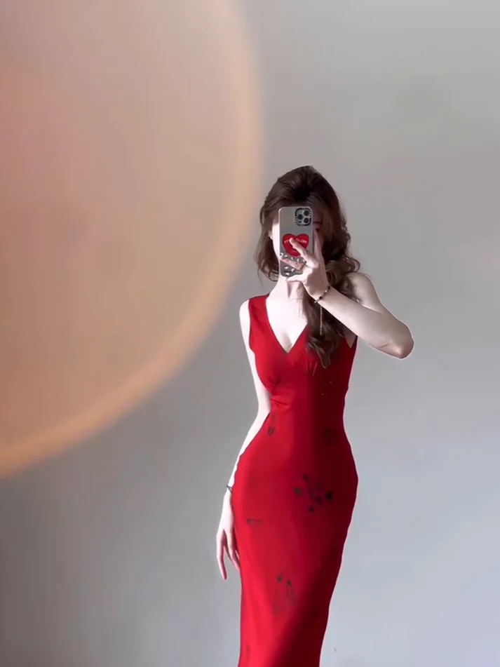 Sexy Red V Neck Long Prom Dress Birthday Dress YM1616