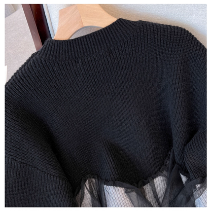 Autumn Black Splicing Knitted Sweater YM2298